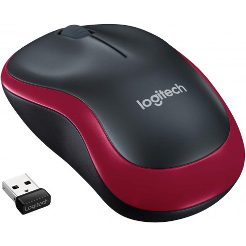 Logitech M185 Wireless Mouse USB per PC Windows, Mac e Linux - Rosso con design ambidestro