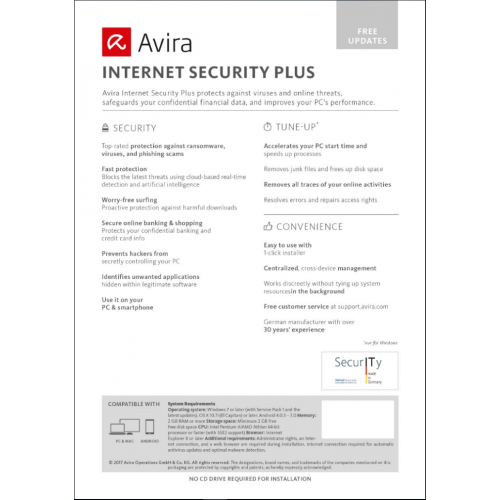 Avira Internet Security Plus | 1 Dispositivo | 1 Año | Digital (ESD/UE)