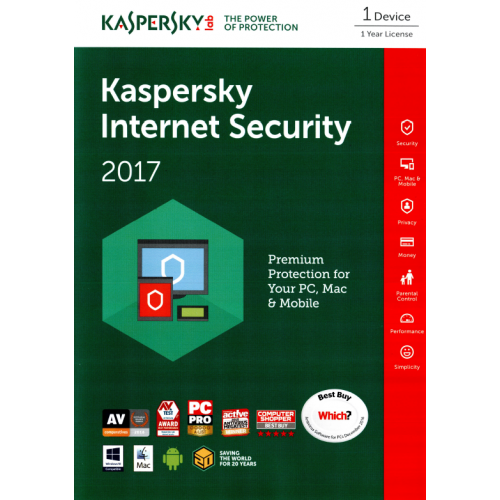 Kaspersky Internet Security 2017 | 1 Appareil | 1 An | Emballage Boîte (Par Poste/UE)