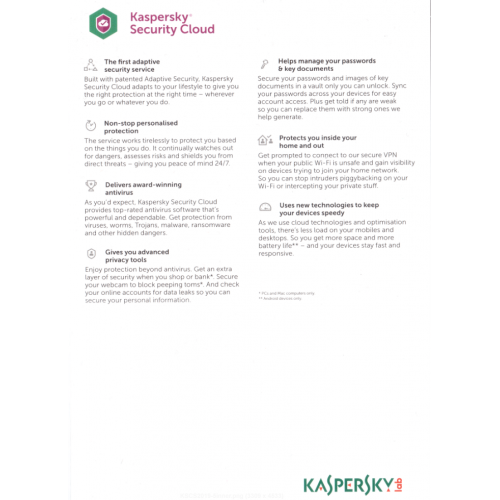 Nube de Seguridad Kaspersky 2020 Personal | 5 Dispositivos | 1 Año | Paquete Plano (por correo/UE)