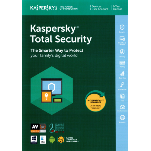 Kaspersky Total Security 2017 | 3 Devices | 1 Year | Flat Pack (by Post/EU)