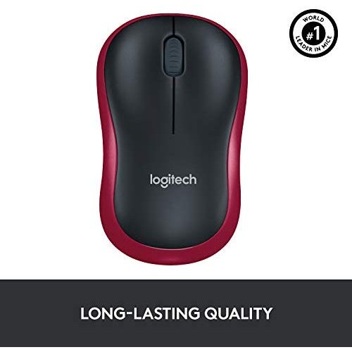 Logitech M185 Wireless Mouse USB for PC Windows, Mac and Linux - Red with Ambidextrous Design