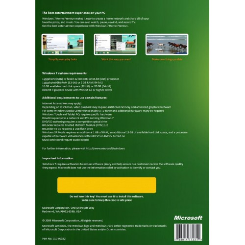 Microsoft Windows 7 Home Premium SP1 64bit | DSP OEM Paquete de caja (Disco y licencia)
