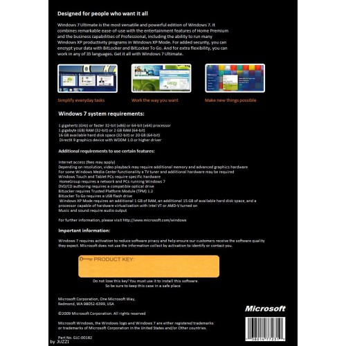 Microsoft Windows 7 Ultimate SP1 64bit | DSP OEM Paquete de caja (Disco y licencia)