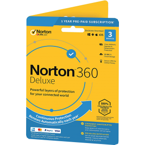 Norton 360 Deluxe | 3 Devices | 1 Year | Credit Card Required | Flat Pack (by Post/EU)