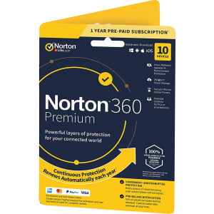 Norton 360 Premium | 10 Devices | 1 Year | Credit Card Required | Flat Pack (by Post/EU)