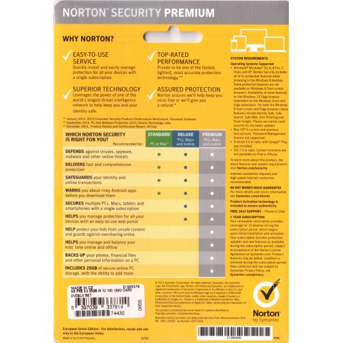 Norton Sécurité 2019 Premium | 10 Appareils | 1 An | Emblallage Plat (Par Poste/UE)