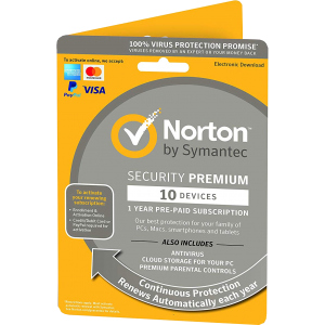 Norton Security 2019 Premium | 10 Devices | 1 Year | Credit Card Required | Flat Pack (by Post/EU)