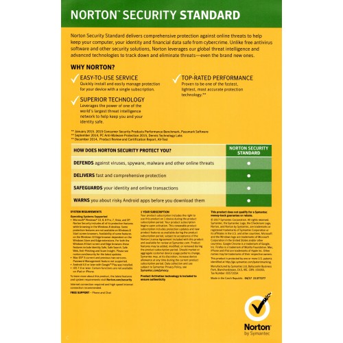 Norton Sécurité 2019 Standard | 1 Appareil | 1 An | OEM Pack (Disc included/UE)