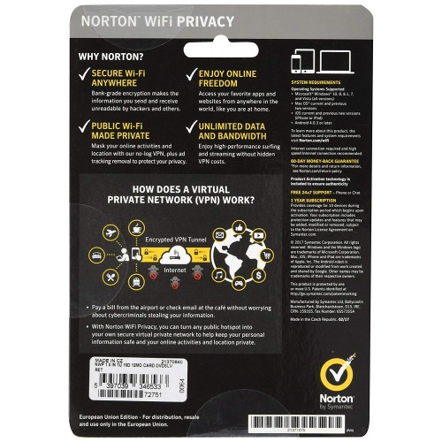 Norton WiFi Privacy | 10 Dispositivi | 1 Anno | Pacchetto Piatto (per posta/UE)