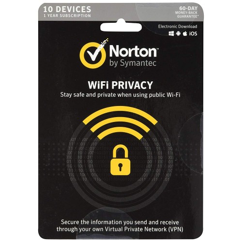 Norton WiFi Privacy | 10 Dispositivi | 1 Anno | Pacchetto Piatto (per posta/UE)