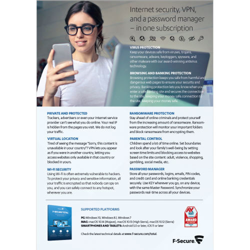 F-Secure Total Security and Privacy VPN  | 3 Devices | 2 Years | Retail Pack (by Post/EU)