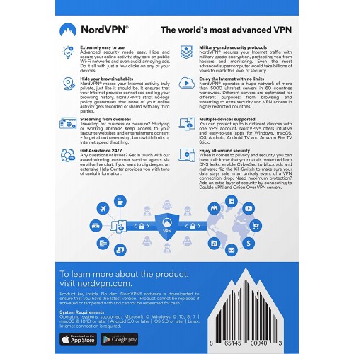 NordVPN Internet Privacy | 1-Jahr VPN Subscription | 6 Geräte