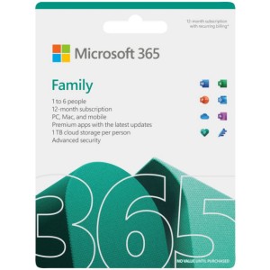 Microsoft 365 Family | Office 365 apps | up to 6 users | 1 year subscription | Multiple PCs/Macs, Tablets and Phones | multilingual | Box