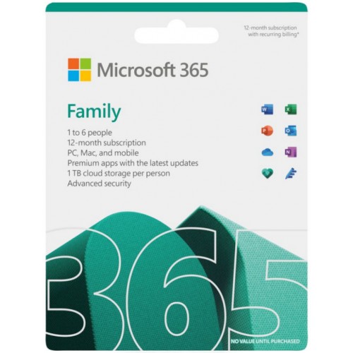 Microsoft Office 365 Familia | 6 Usuarios | 30 Dispositivos | 1 Año | Digital (ESD/EU)